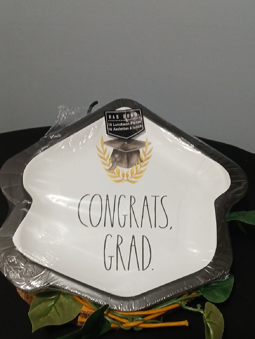 NEW! Rae Dunn Congrats Grad Luncheon Plates with Gold Laurel